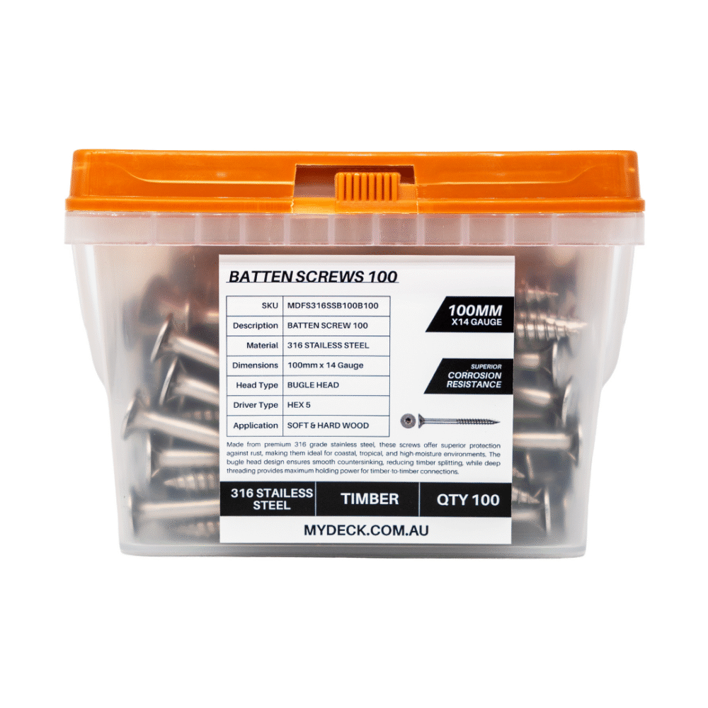 316 Stainless Steel Batten Screws 100mm (100 units)